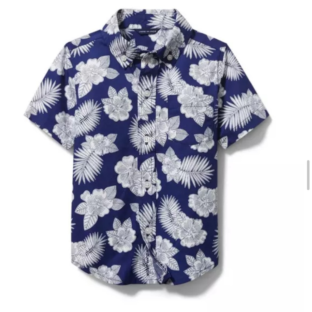 Janie and Jack Boys Short Sleeve Button Up Shirt - Navy Floral